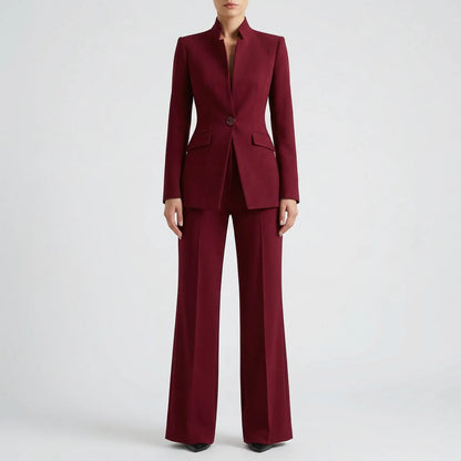 Clariva - Fitted Blazer And Wide-Leg Pant Set