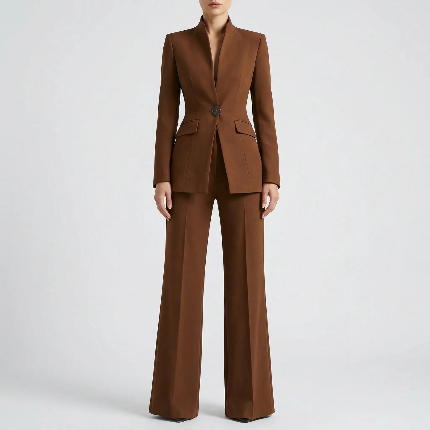 Clariva - Fitted Blazer And Wide-Leg Pant Set