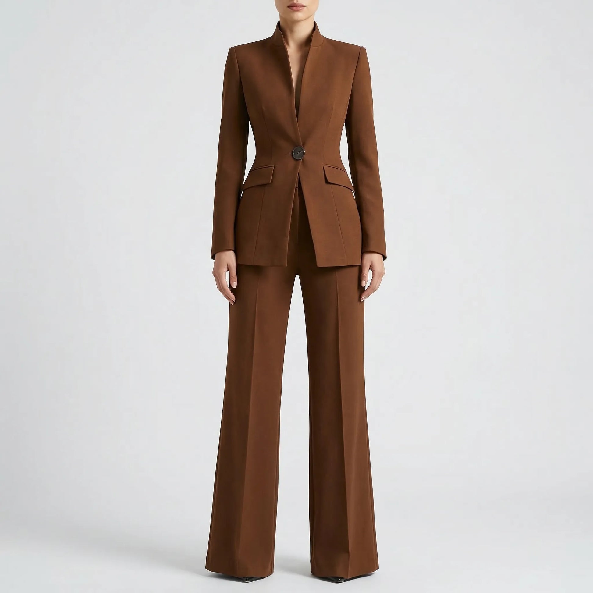 Clariva - Fitted Blazer And Wide-Leg Pant Set