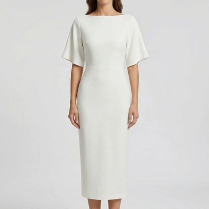 Clariva - Fitted Boat Neck Midi Dress