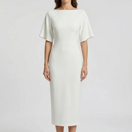 Clariva - Fitted Boat Neck Midi Dress