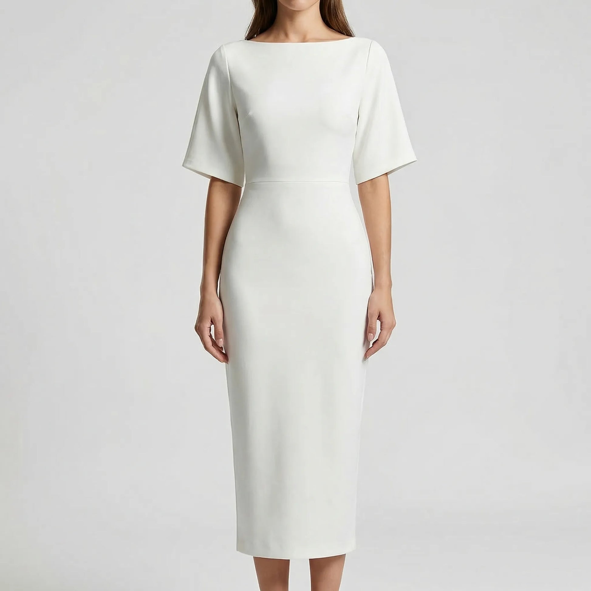 Clariva - Fitted Boat Neck Midi Dress