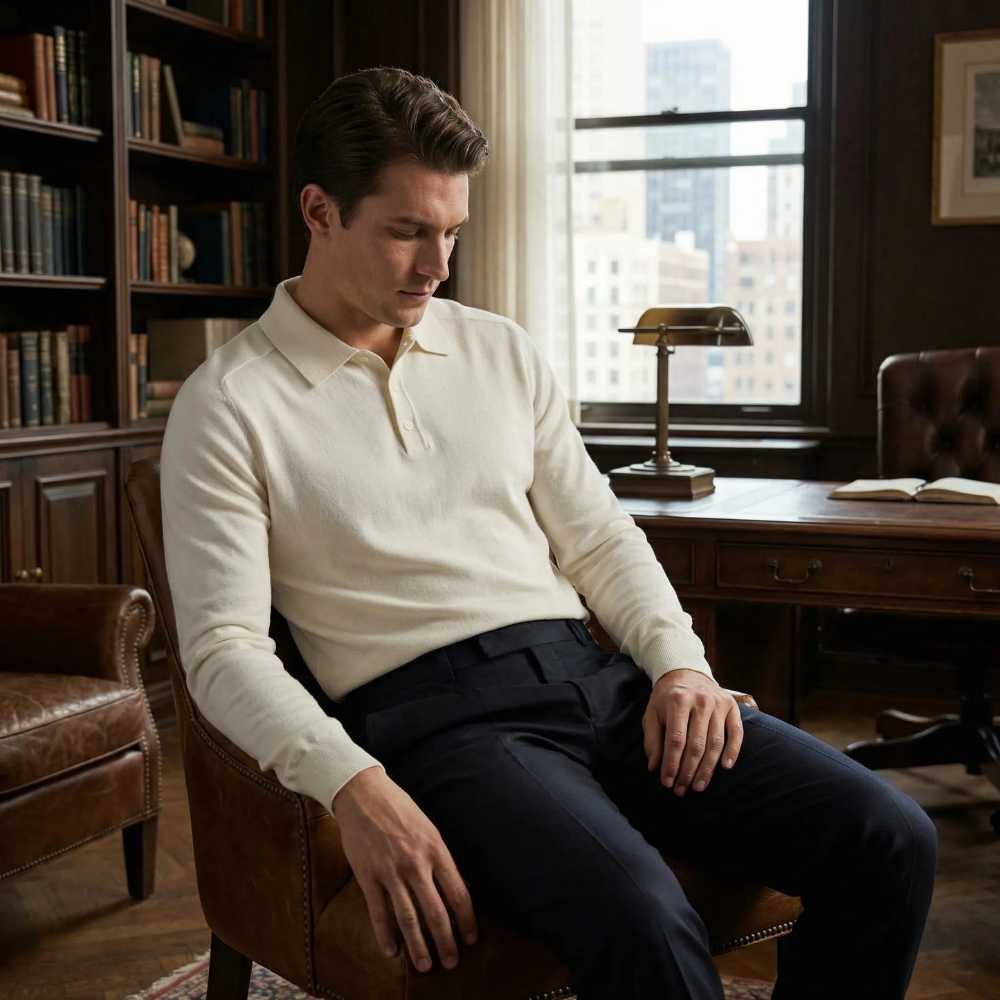 Clarvelo | Tailored Long-Sleeve Knit Polo