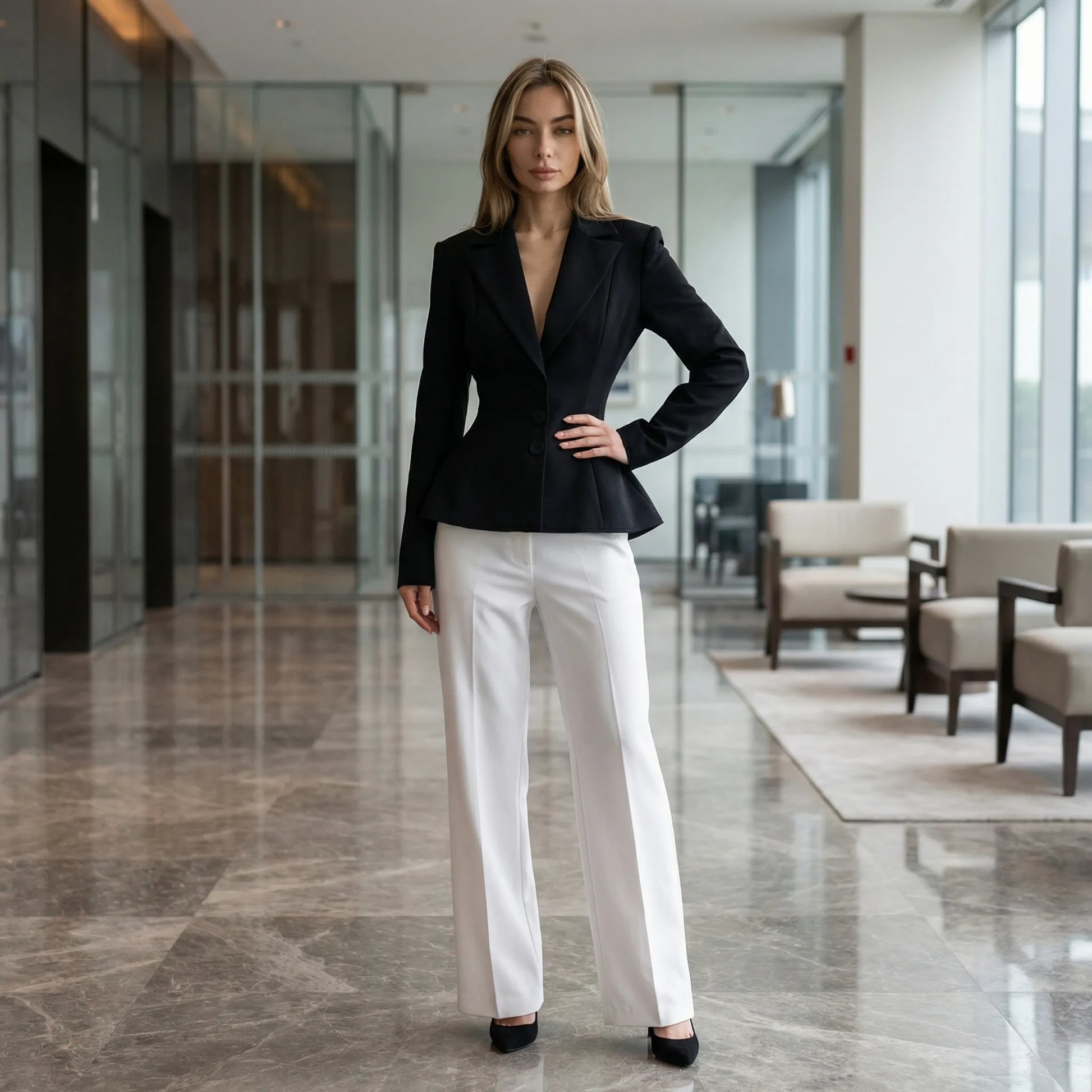 Clauvis | Fitted V-Neck Long Sleeve Blazer