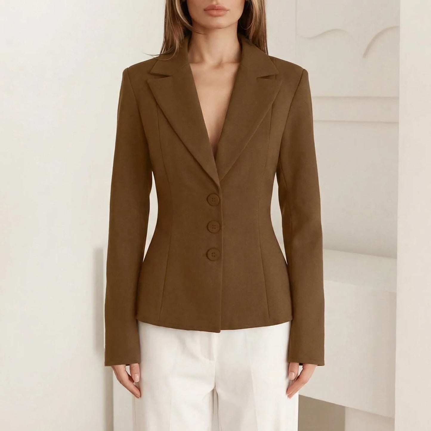 Clauvis | Fitted V-Neck Long Sleeve Blazer