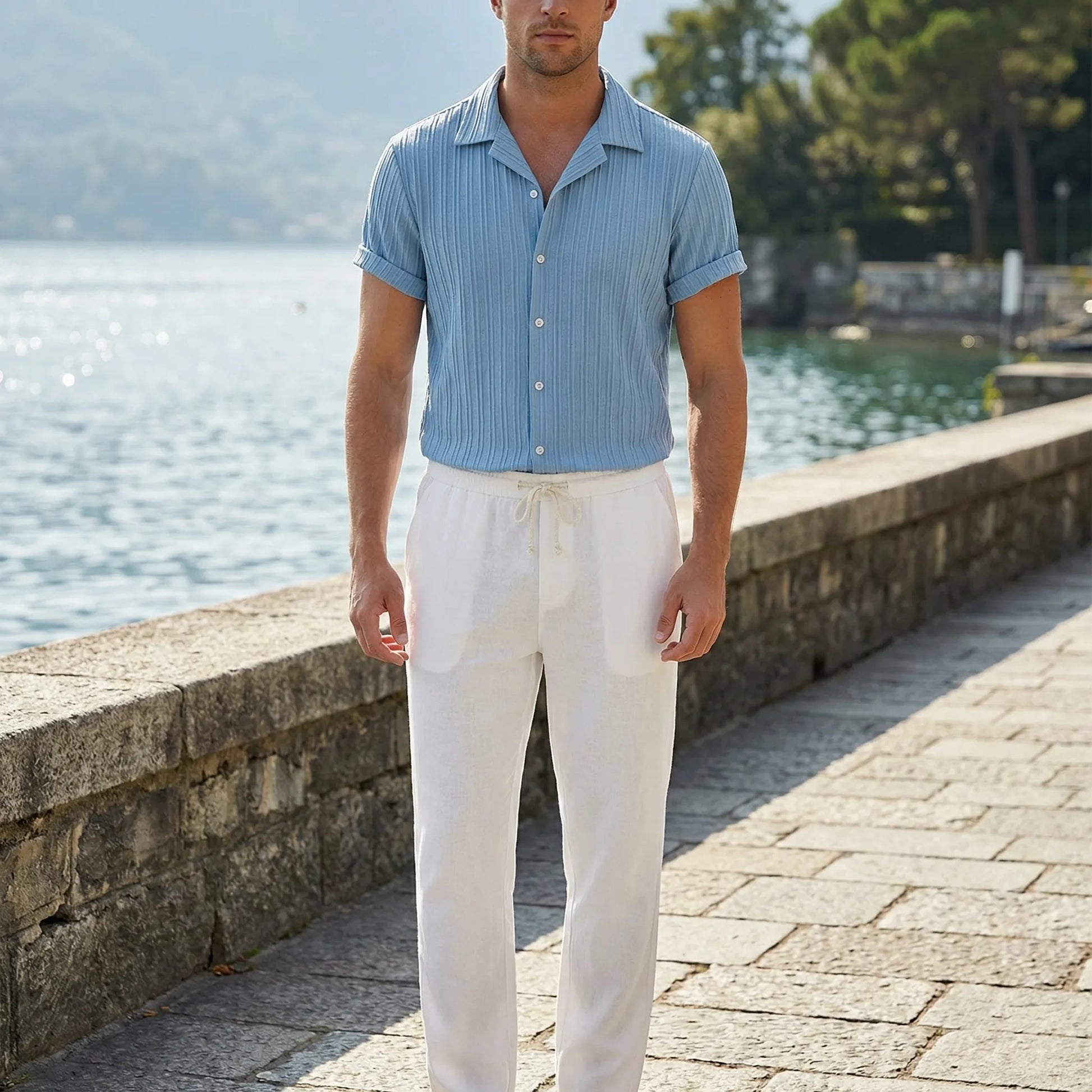 Coastlyn - Short-Sleeve Button-Up Shirt And Trouser Set