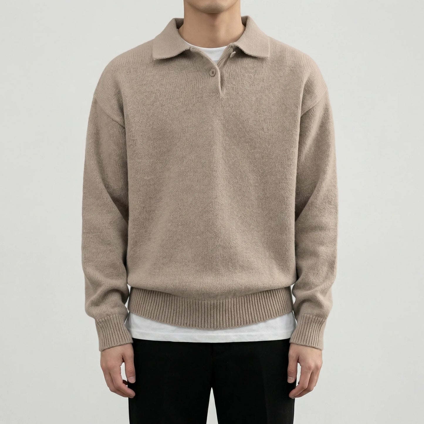 Collven | Oversized Polo Collar Knit Sweater