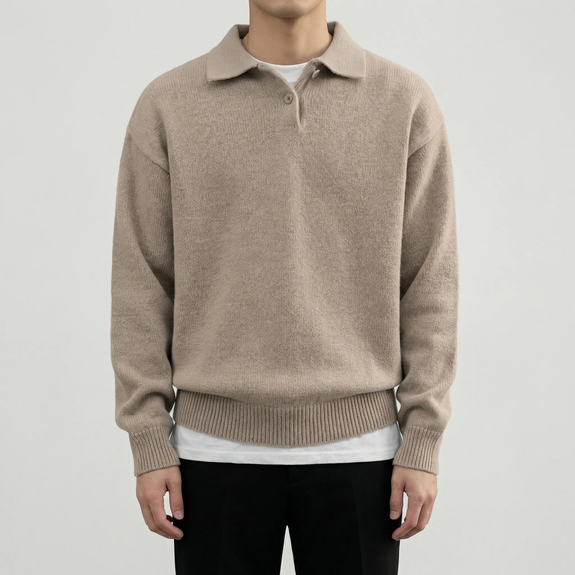 Collven | Oversized Polo Collar Knit Sweater