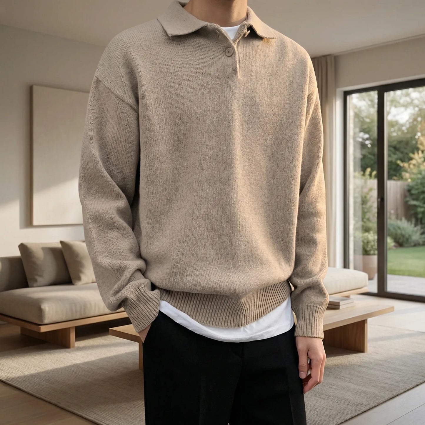 Collven | Oversized Polo Collar Knit Sweater