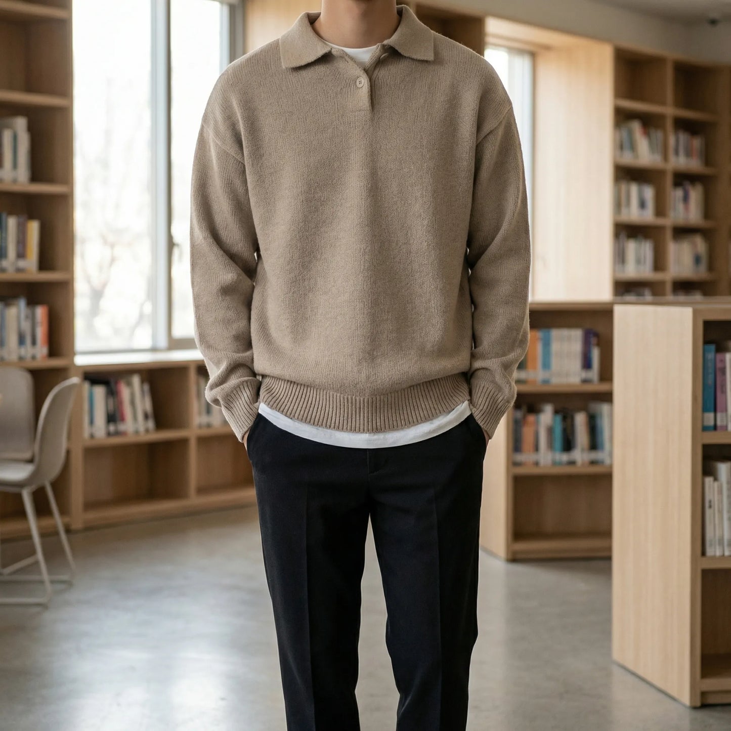 Collven | Oversized Polo Collar Knit Sweater