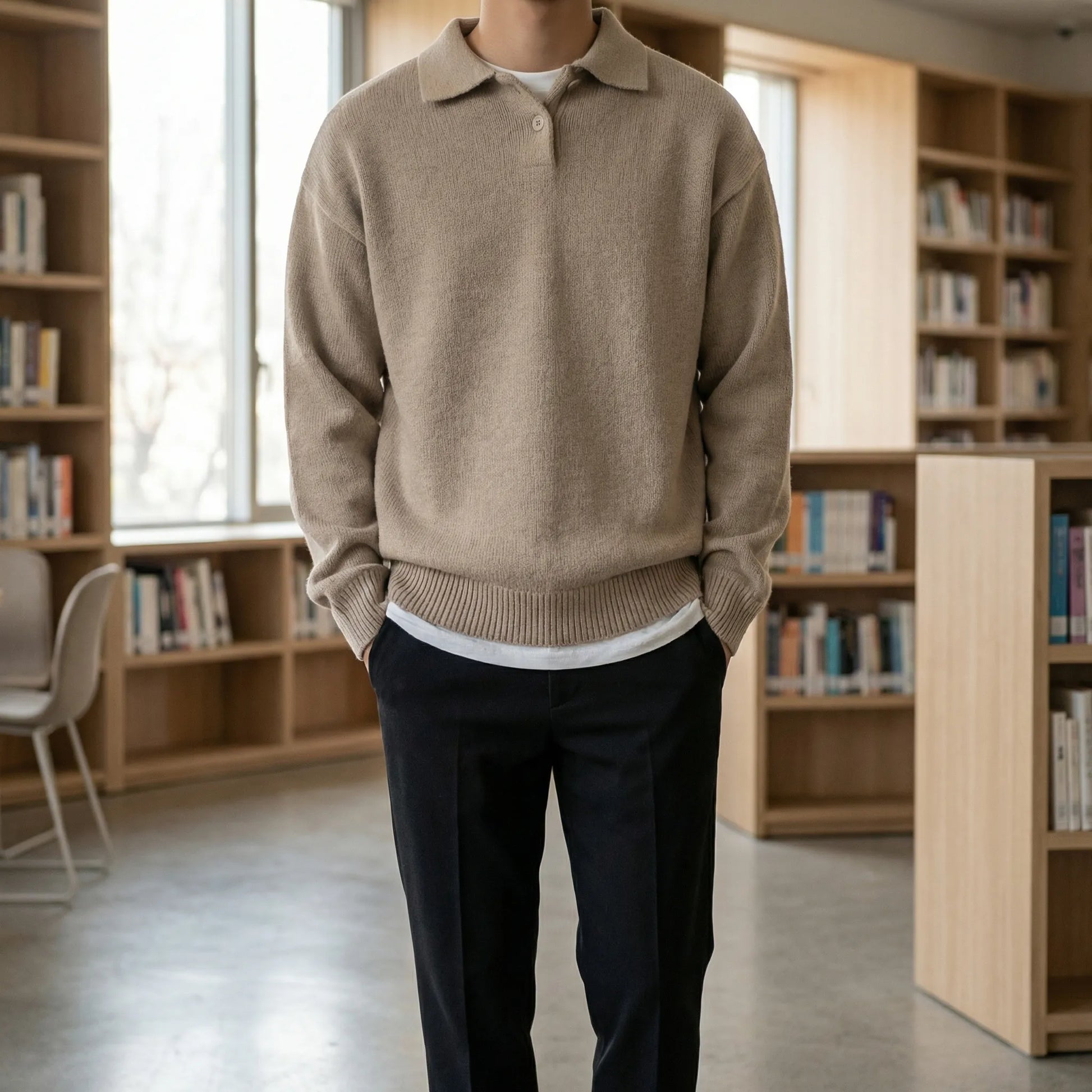 Collven | Oversized Polo Collar Knit Sweater