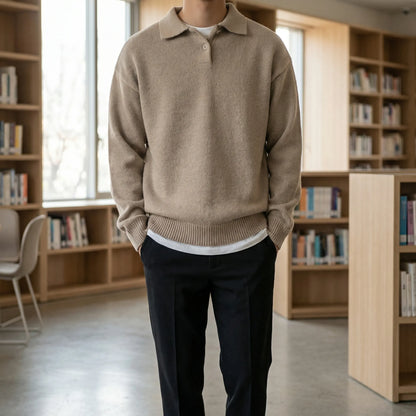 Collven | Oversized Polo Collar Knit Sweater