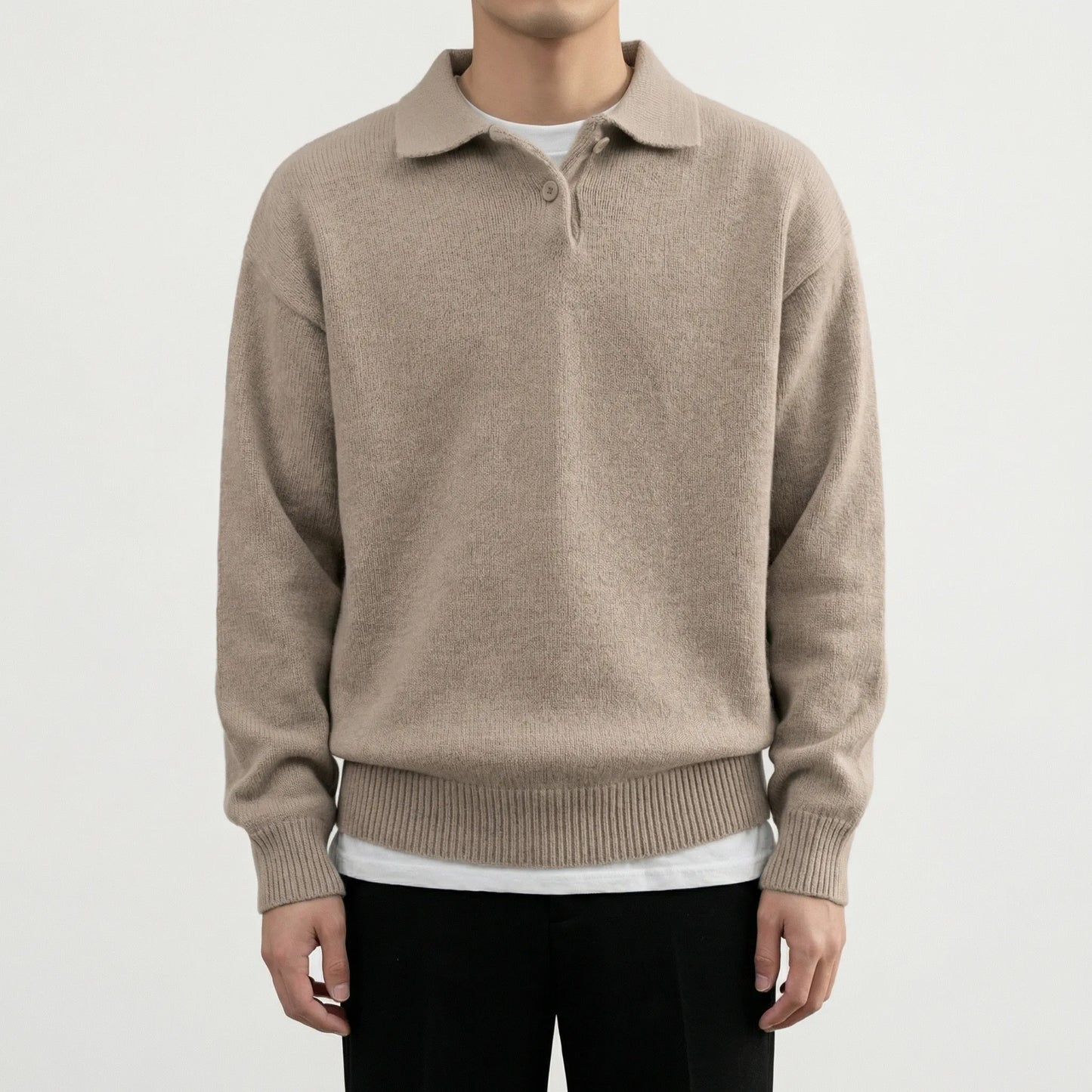 Collven | Oversized Polo Collar Knit Sweater