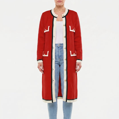 Colourvia | Long Knit Button-Up Colour Block Cardigan