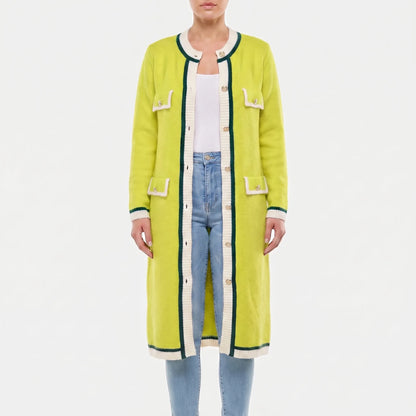 Colourvia | Long Knit Button-Up Colour Block Cardigan