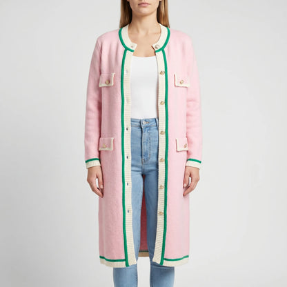 Colourvia | Long Knit Button-Up Colour Block Cardigan
