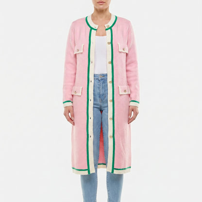 Colourvia | Long Knit Button-Up Colour Block Cardigan