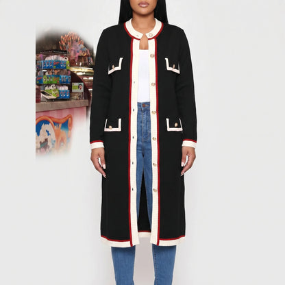 Colourvia | Long Knit Button-Up Colour Block Cardigan
