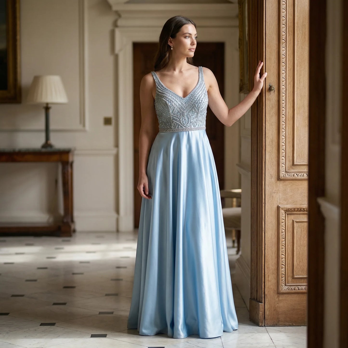 Crystelle - Rhinestone-Embellished Sleeveless Maxi Dress