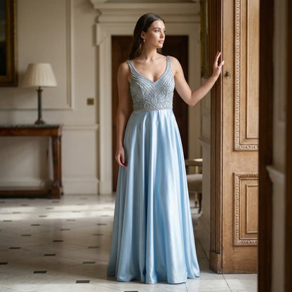 Crystelle - Rhinestone-Embellished Sleeveless Maxi Dress