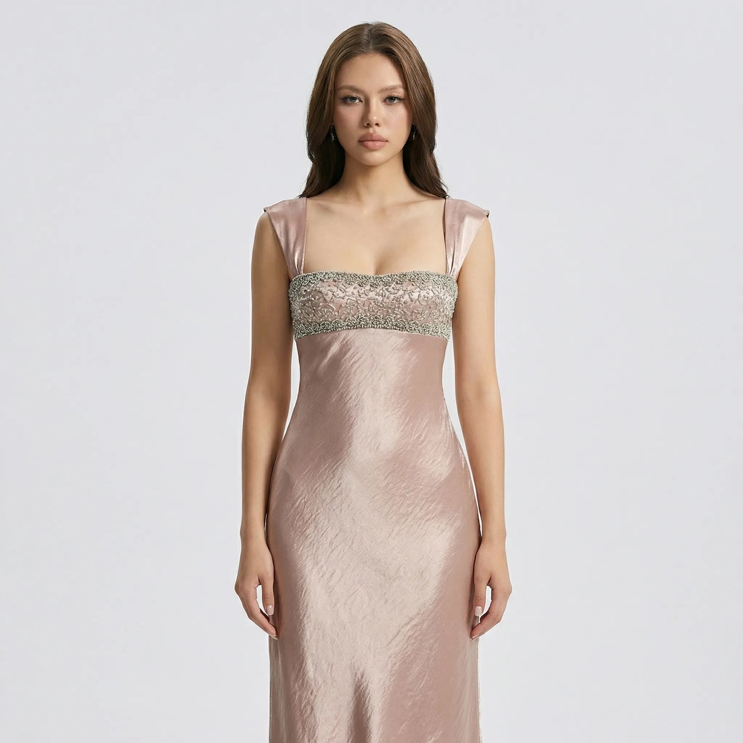 Crystelle - Rhinestone-Embellished Sleeveless Maxi Dress