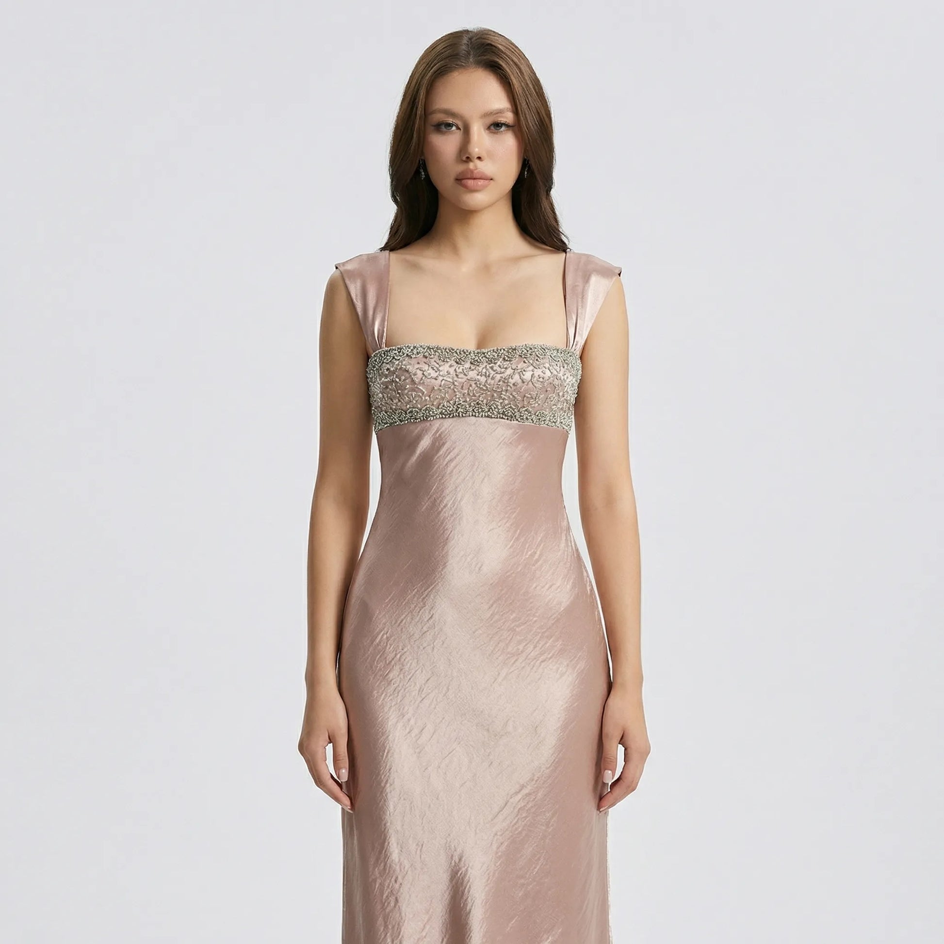 Crystelle - Rhinestone-Embellished Sleeveless Maxi Dress