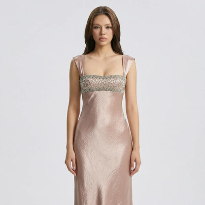 Crystelle - Rhinestone-Embellished Sleeveless Maxi Dress