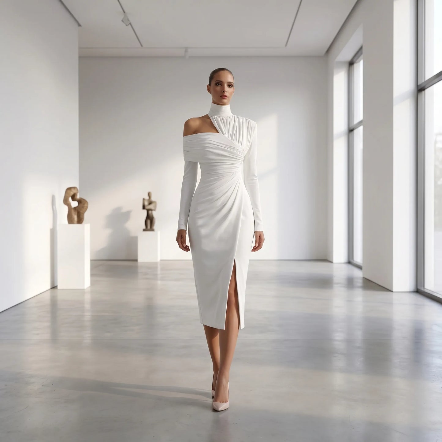 Delvara | Asymmetric One-Shoulder Midi Dress