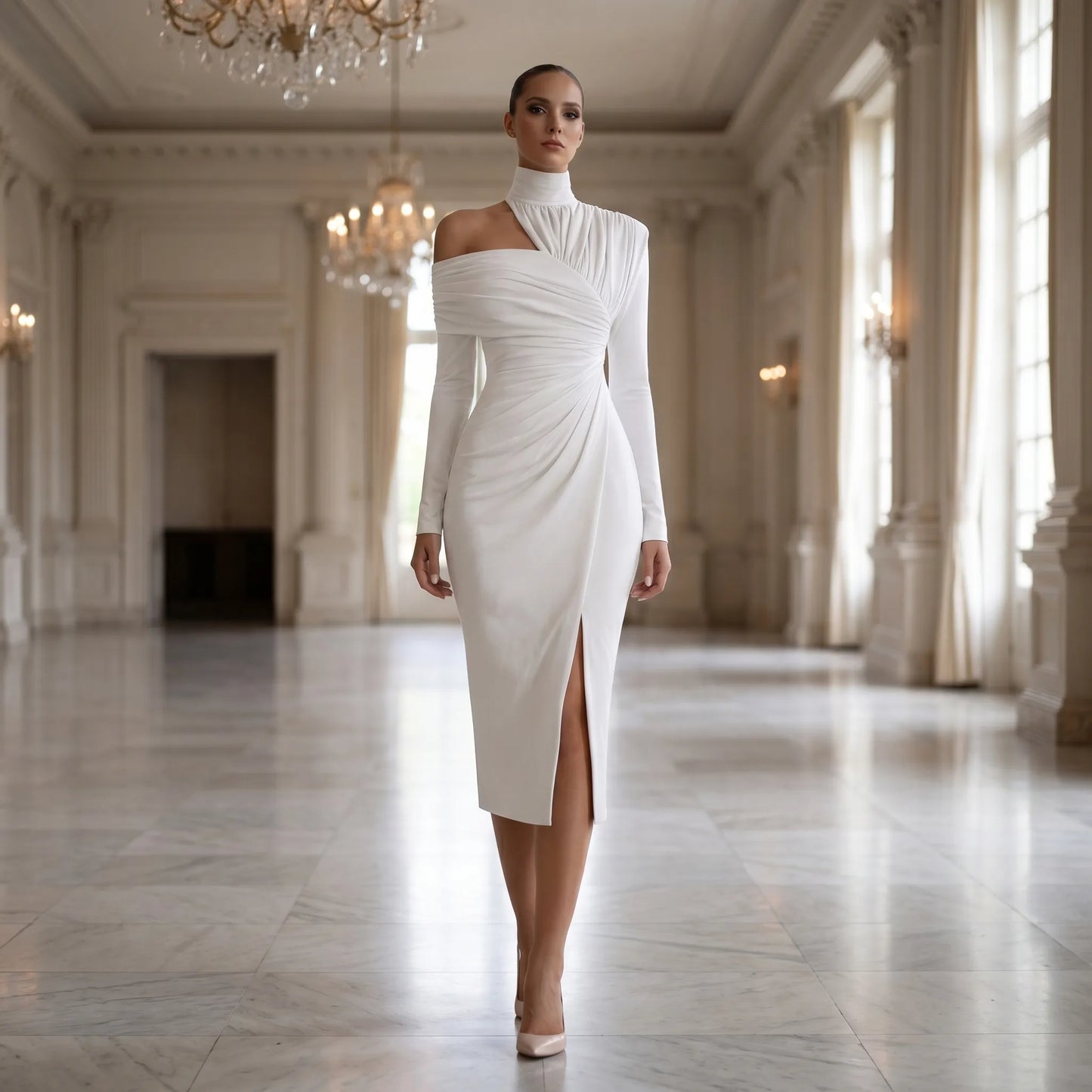 Delvara | Asymmetric One-Shoulder Midi Dress