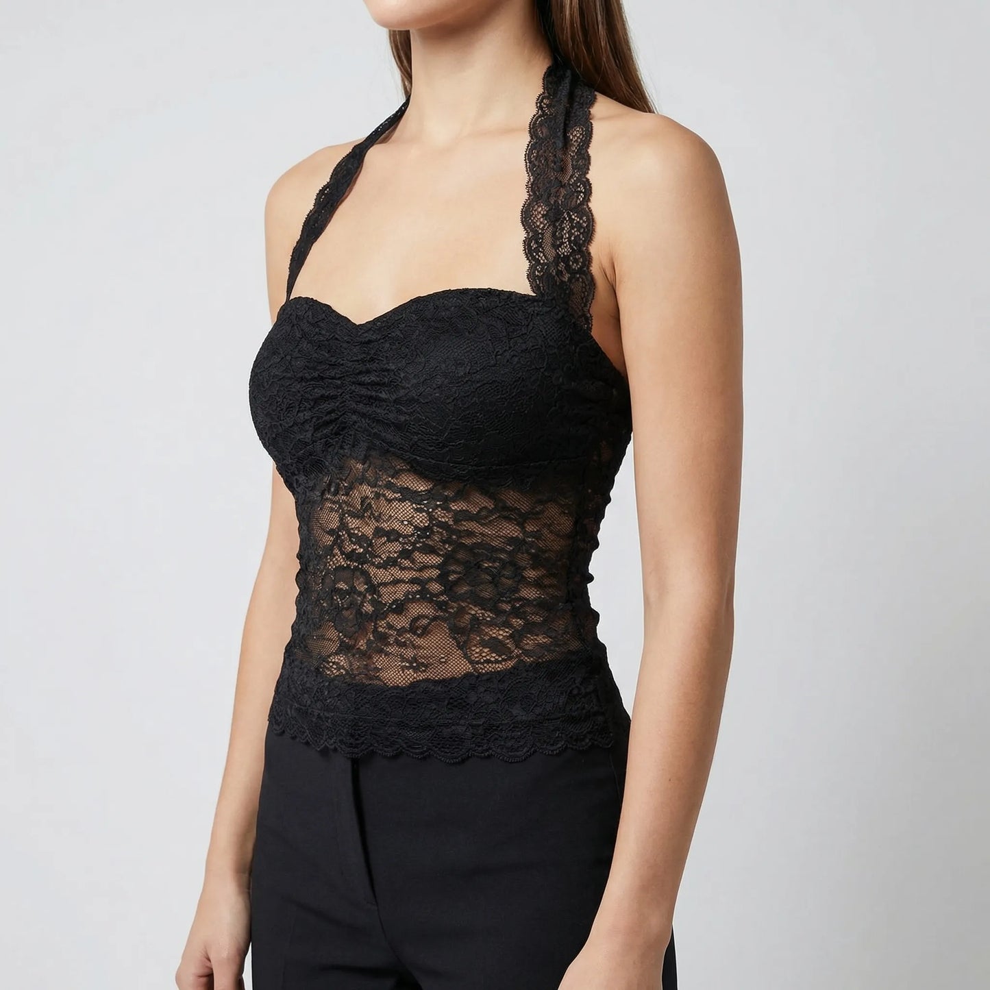 Dentella | Slim Fit Halter Lace Crop Top
