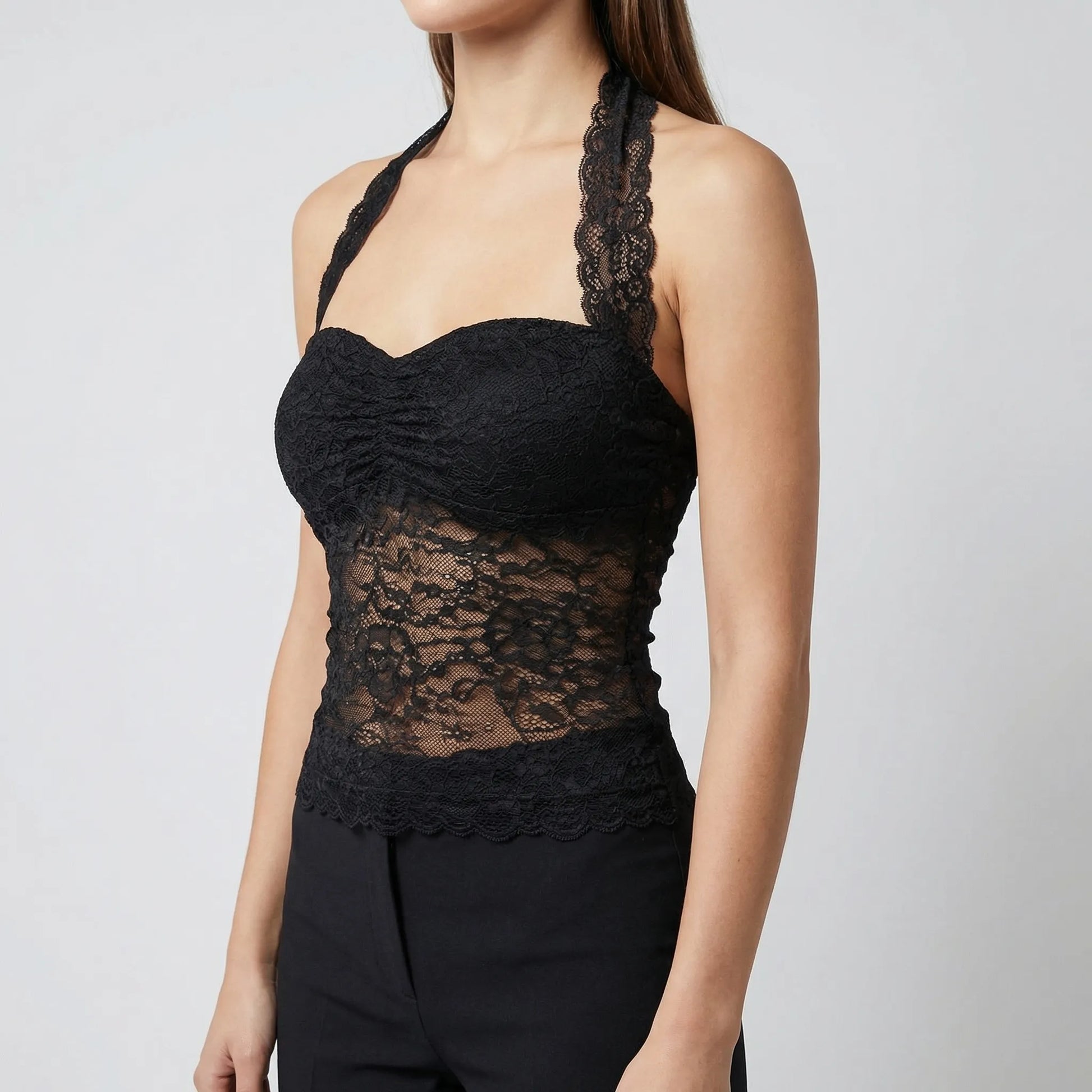 Dentella | Slim Fit Halter Lace Crop Top