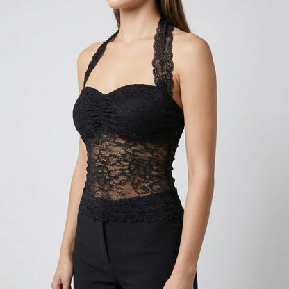 Dentella | Slim Fit Halter Lace Crop Top