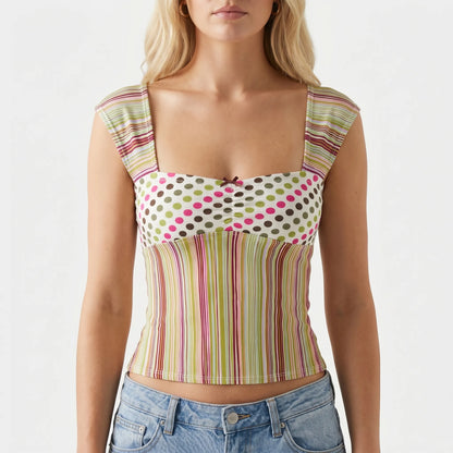 Dotstripe | Mixed Print Square Neck Crop Top