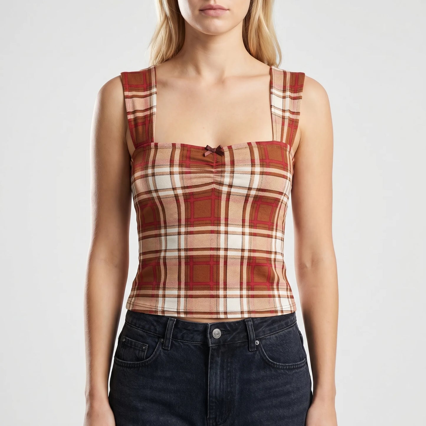 Dotstripe | Mixed Print Square Neck Crop Top