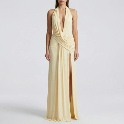 Drapexa - High-Waist Halter Neck Maxi Dress