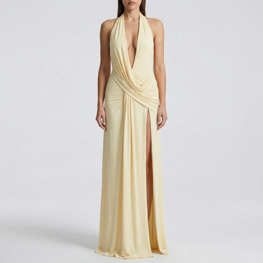 Drapexa - High-Waist Halter Neck Maxi Dress