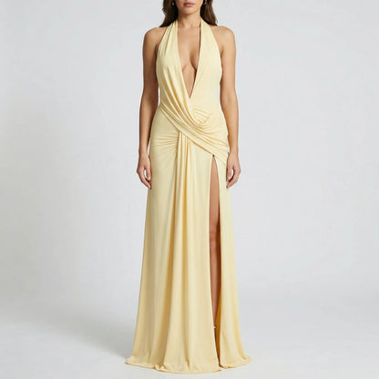 Drapexa - High-Waist Halter Neck Maxi Dress