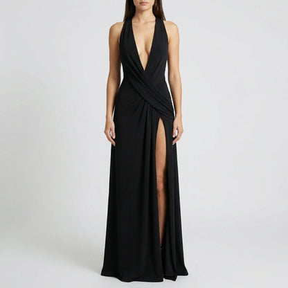 Drapexa - High-Waist Halter Neck Maxi Dress