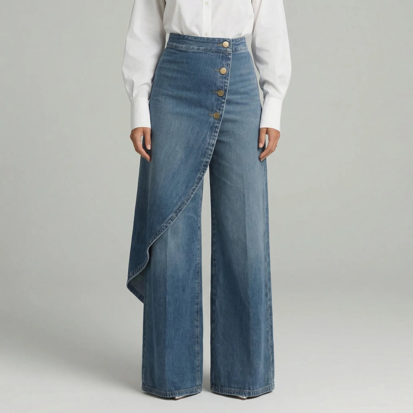 Drapova | High-Waist Wide-Leg Wrap-Front Trousers