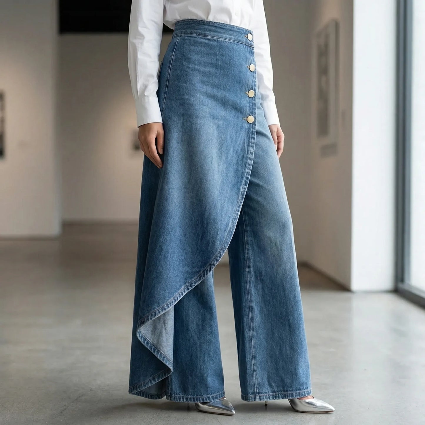 Drapova | High-Waist Wide-Leg Wrap-Front Trousers