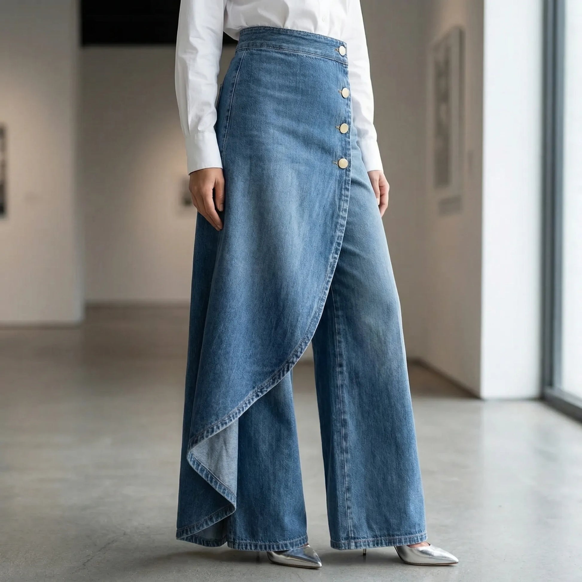 Drapova | High-Waist Wide-Leg Wrap-Front Trousers