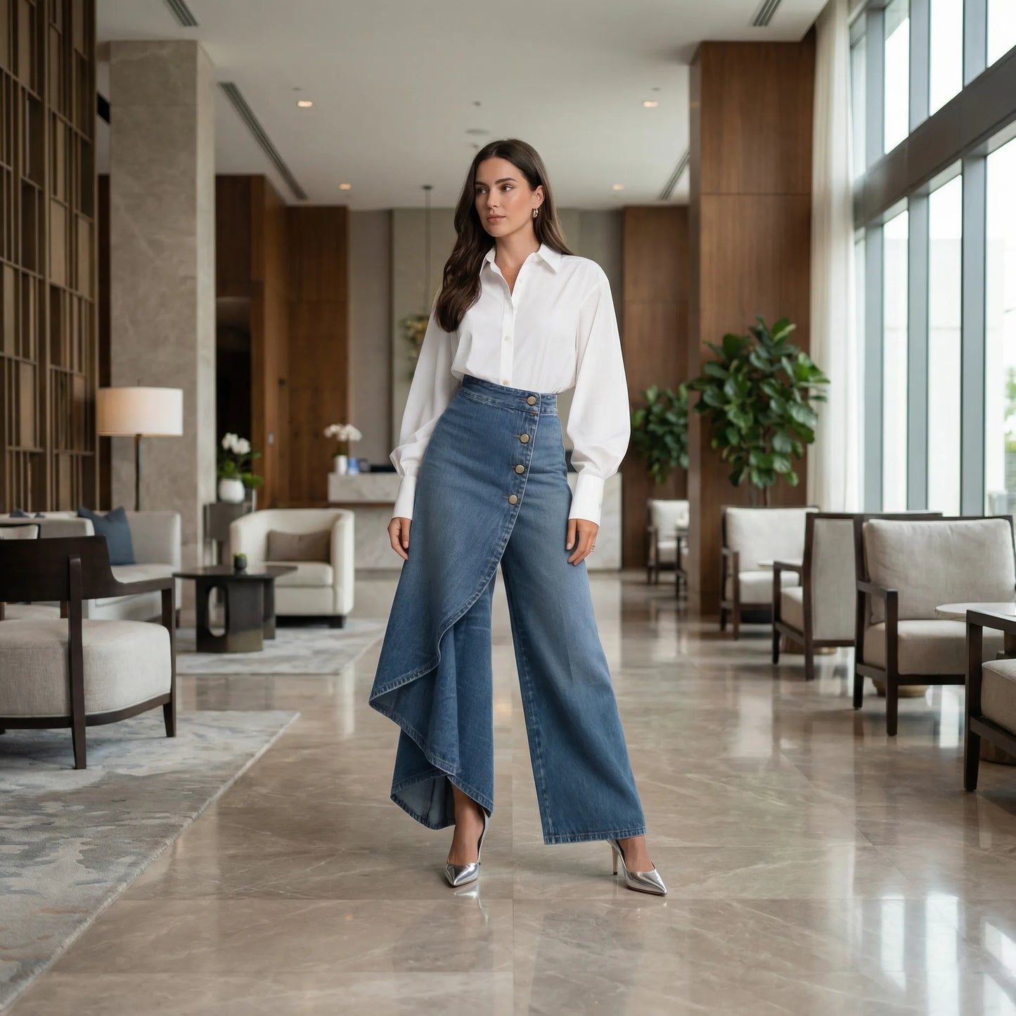 Drapova | High-Waist Wide-Leg Wrap-Front Trousers