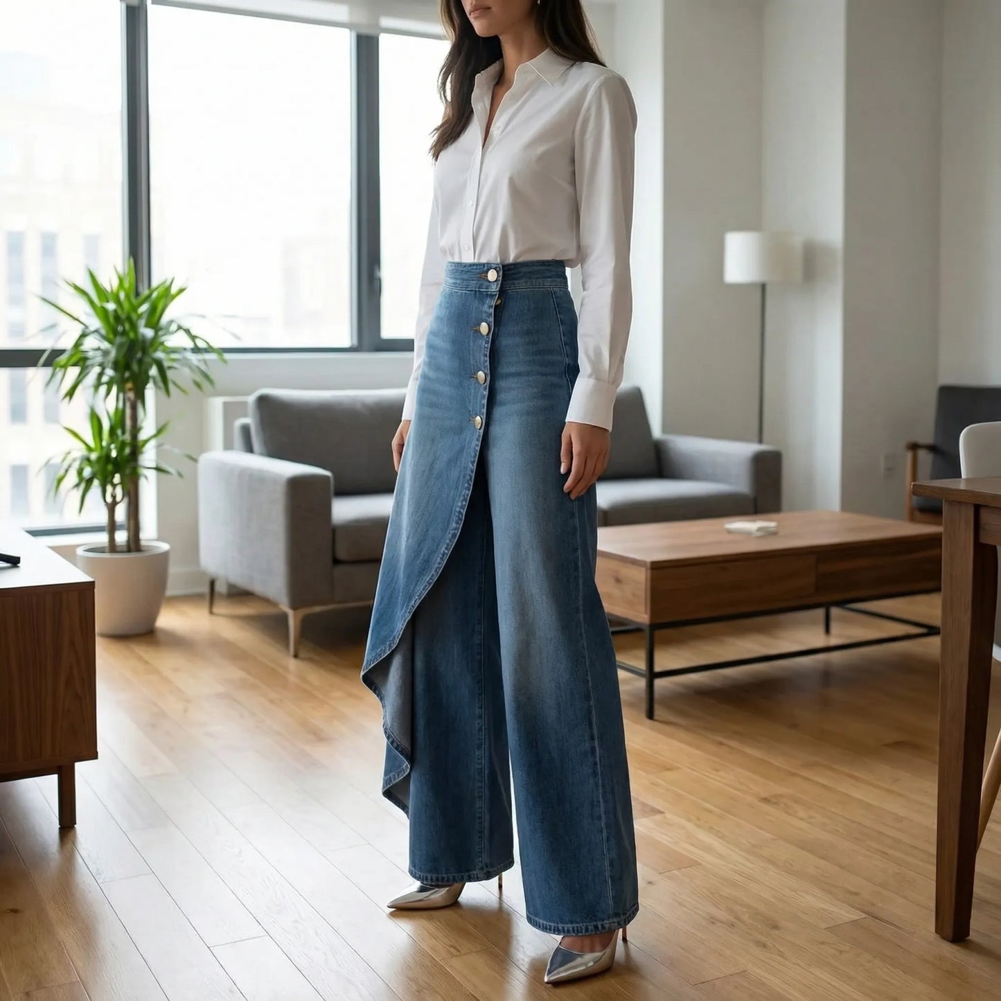 Drapova | High-Waist Wide-Leg Wrap-Front Trousers