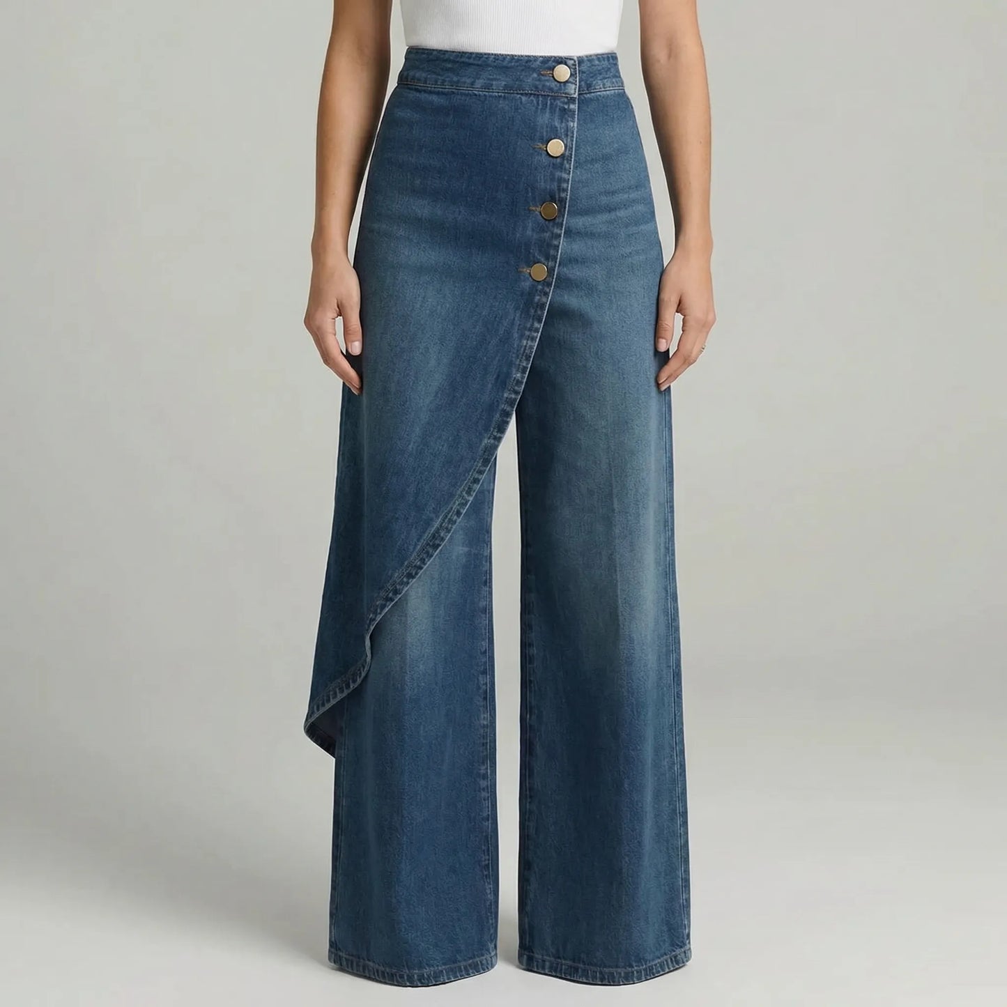 Drapova | High-Waist Wide-Leg Wrap-Front Trousers