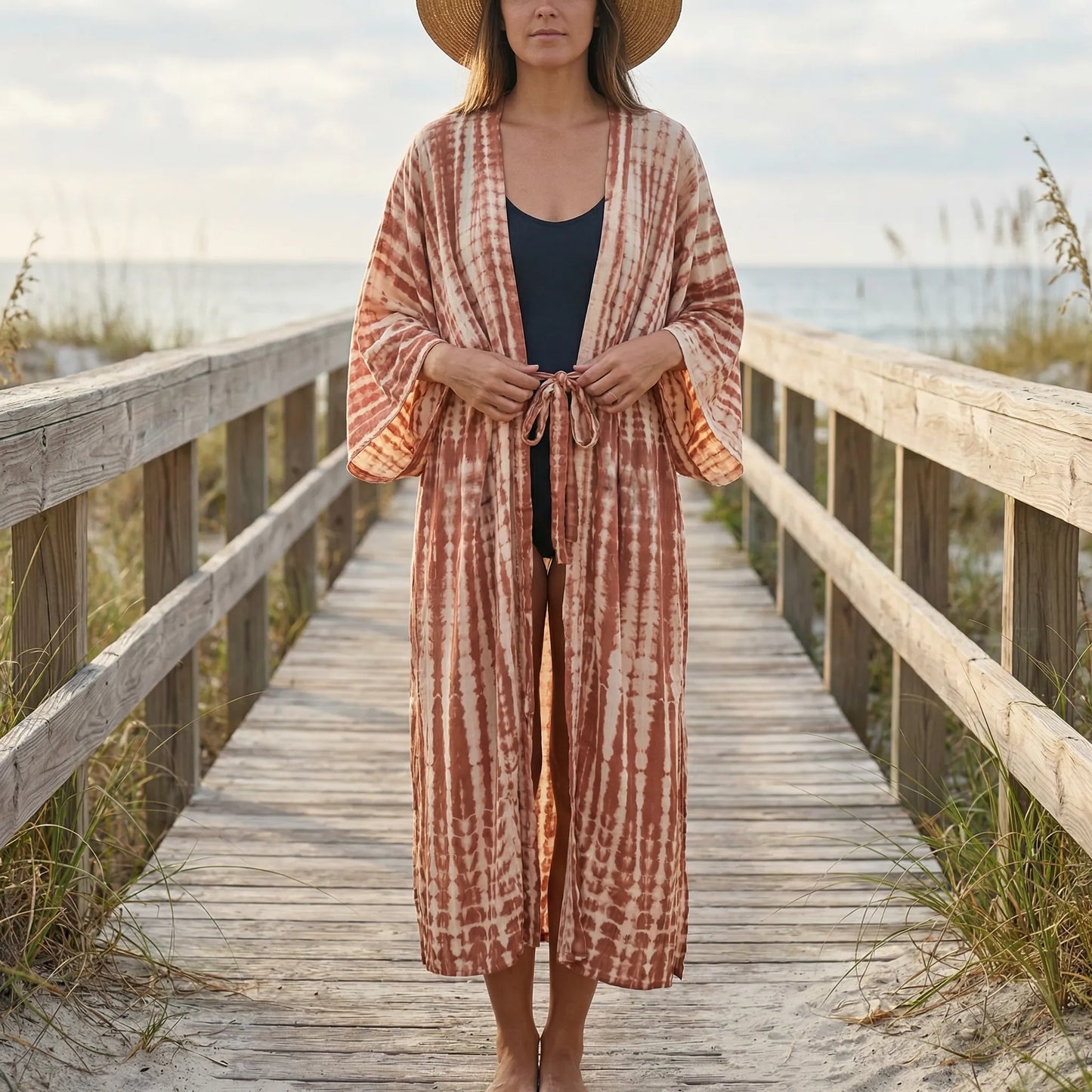 Driftura | Tie-Dye Print Long Kimono Cover-Up