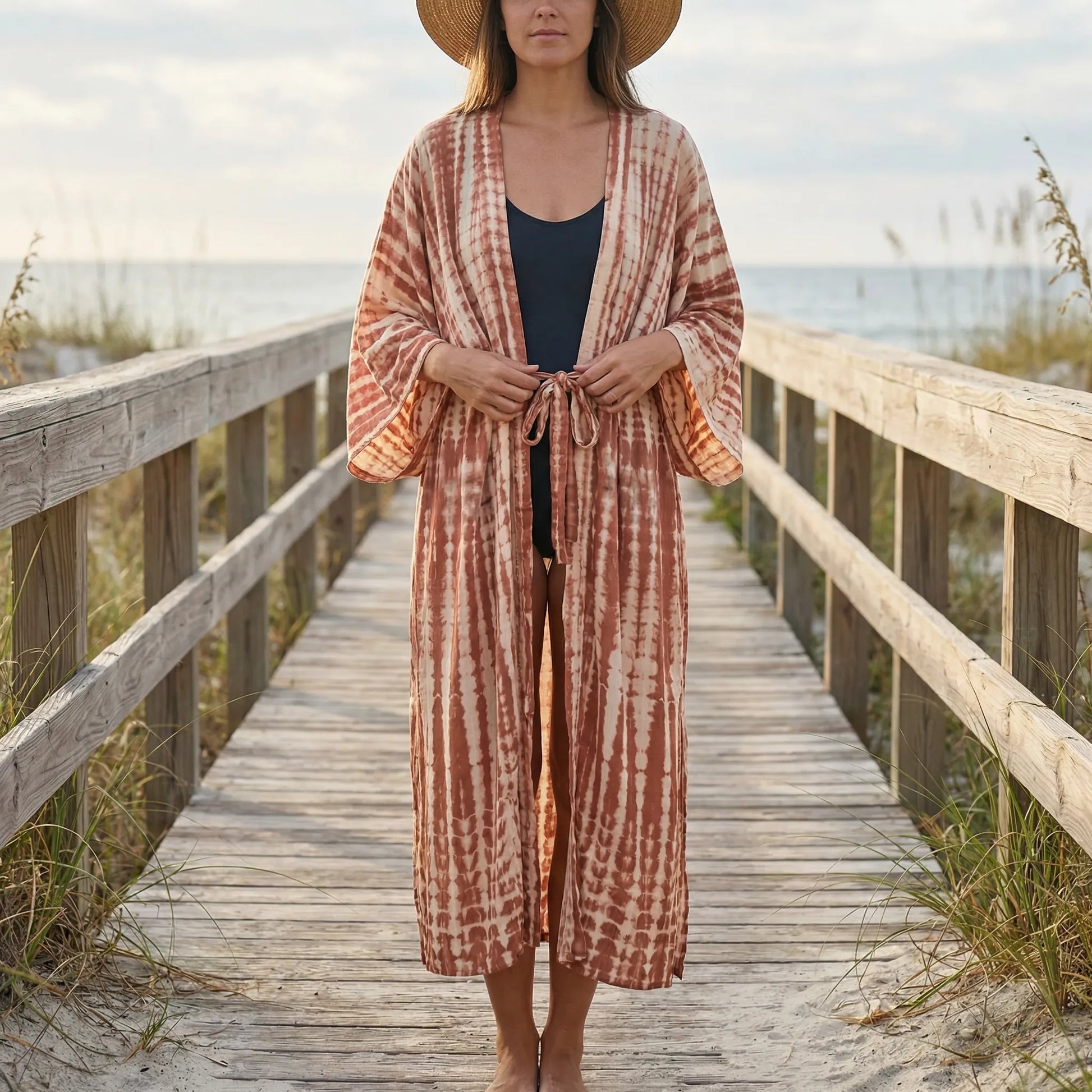 Driftura | Tie-Dye Print Long Kimono Cover-Up