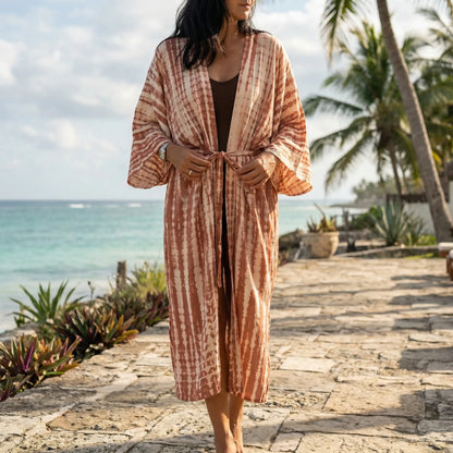 Driftura | Tie-Dye Print Long Kimono Cover-Up