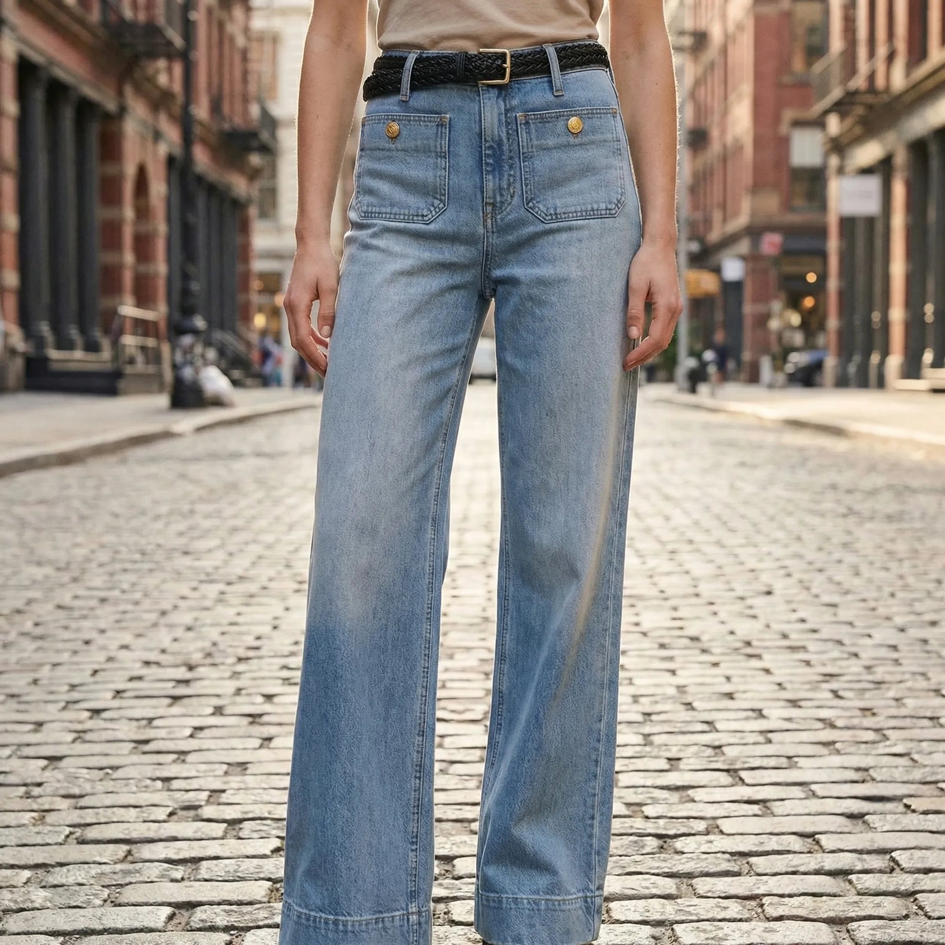 Flairella | High-Waisted Wide-Leg Denim Jeans