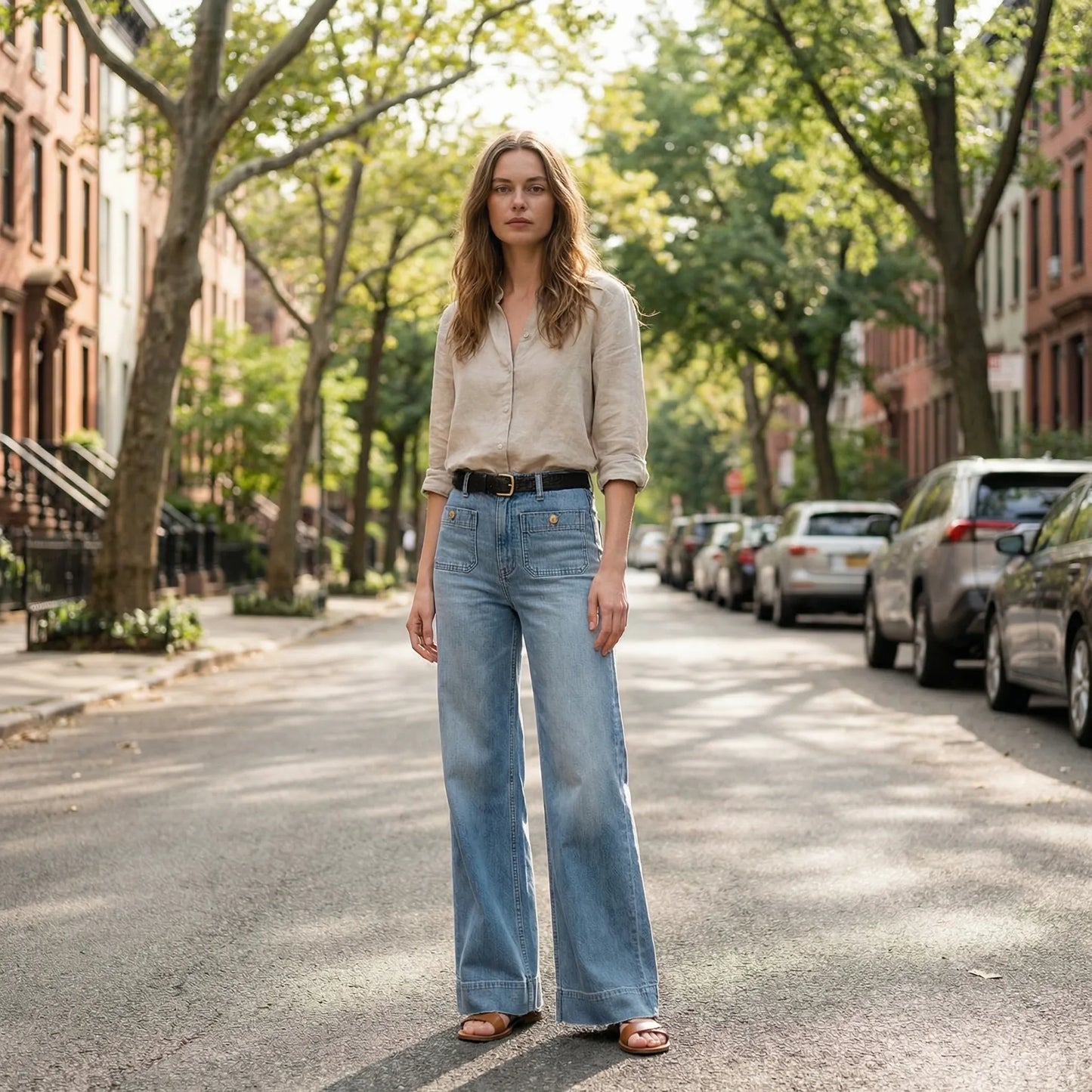 Flairella | High-Waisted Wide-Leg Denim Jeans