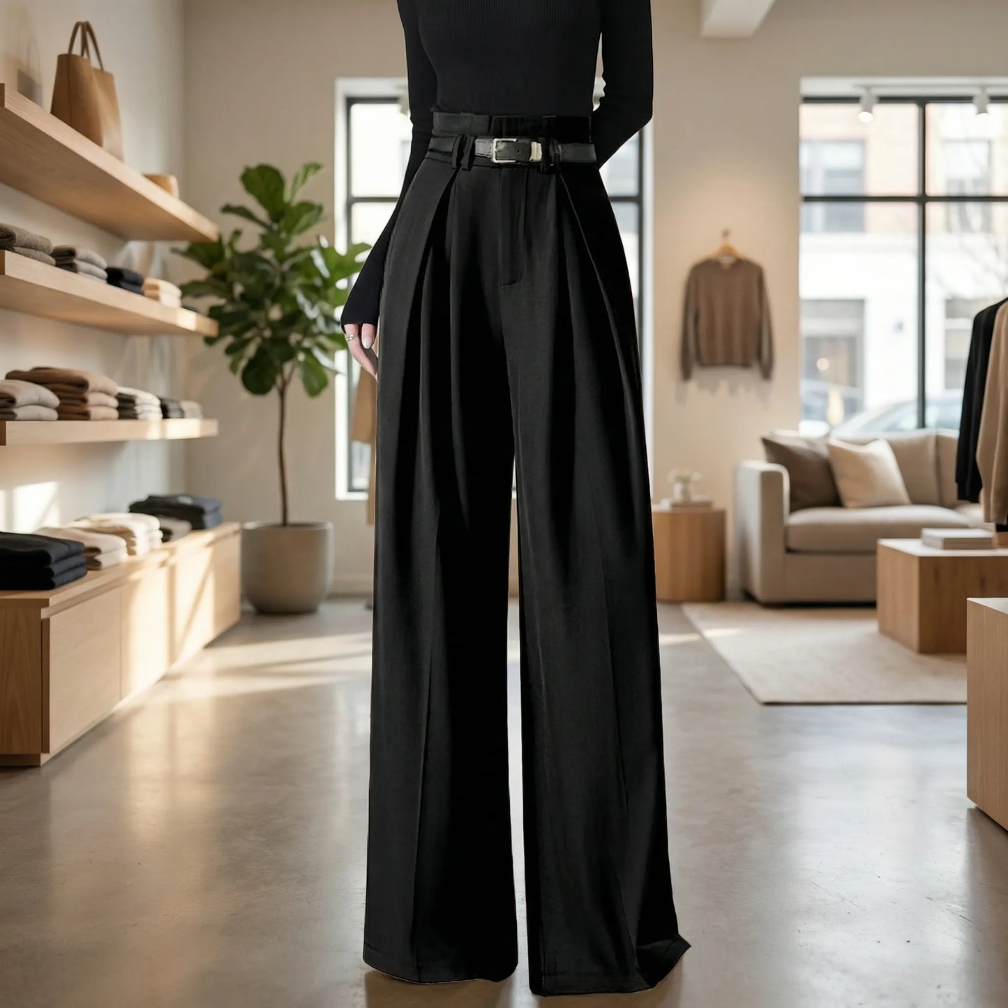 Flairelle | High-Waisted Wide-Leg Trousers